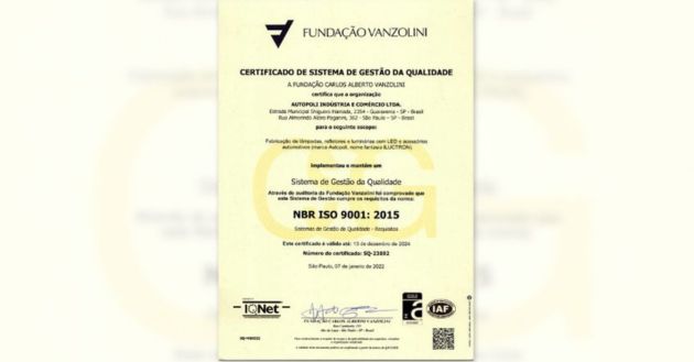Iluctron Certificado de Sistema de Gestão da Qualidade
